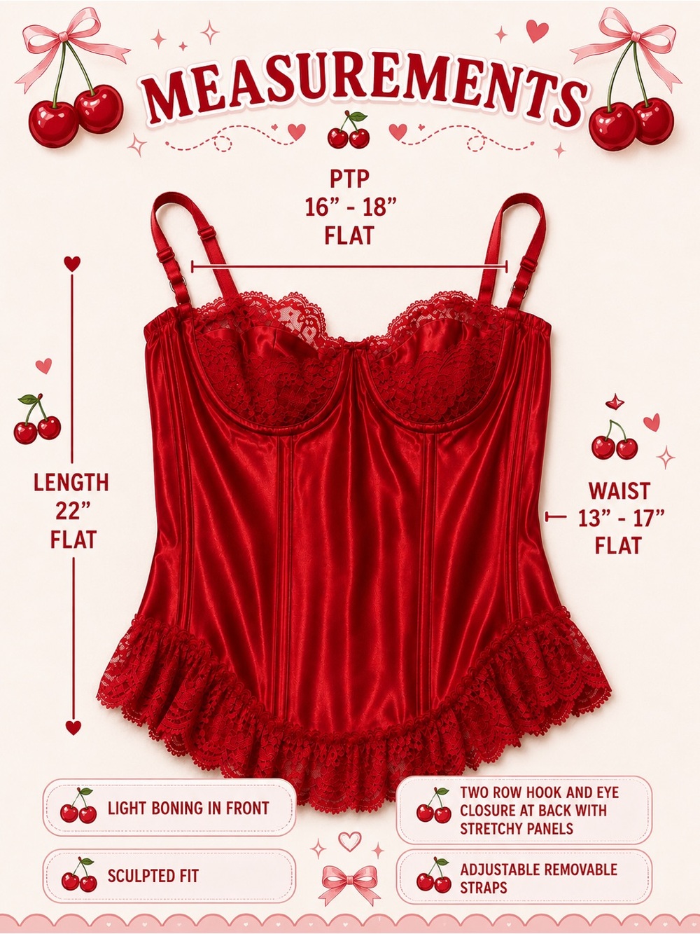 Vintage DBF Red Satin Lace Bustier Corset Top 36C Made in Canada